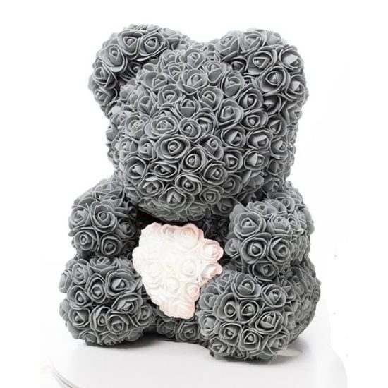 Medvídek z růží šedý s bílým srdcem Rose Bear 40 cm