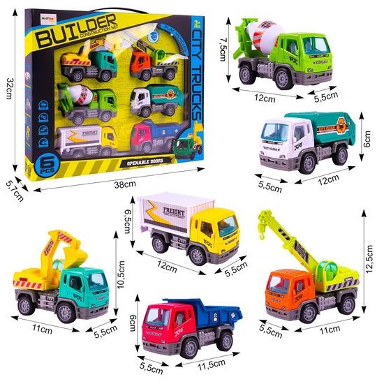 Sestava 6 autíček na setrvačník Builder Set