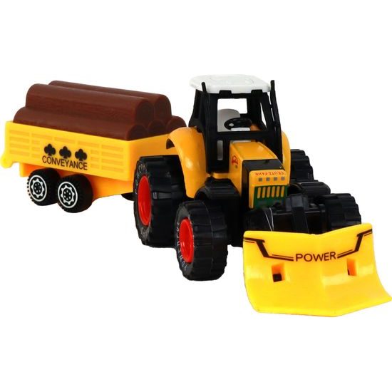 Traktor s přívěsem a kládami stromů