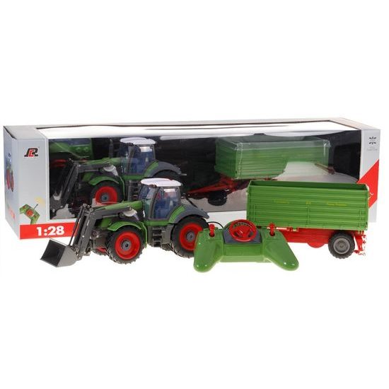Traktor na dálkové ovládání se zelenou vlečkou Farmer 1:28