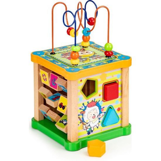 Ecotoys dřevěná edukační kostka s labyrintem Game Cube 5v1