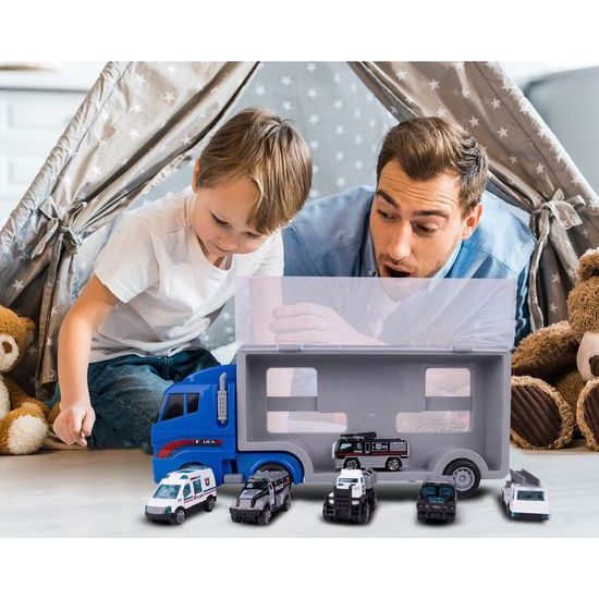 Nákladní auto se 6 kovovými autíčky a skluzavkou Carrier Truck