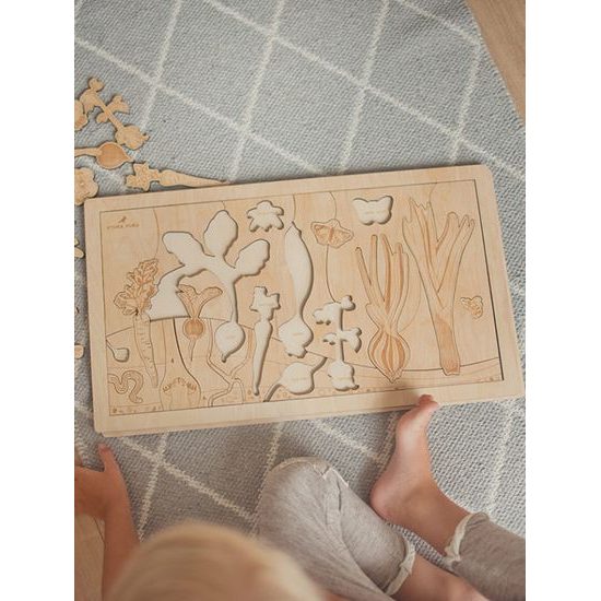 Kořenová zelenina - edukativní dřevěné puzzle - SLOVENSKÁ VERZE