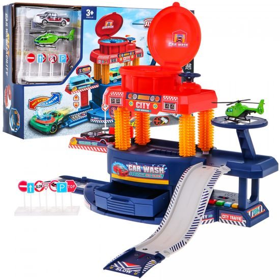 Automyčka se zvuky, světly, autíčkem a helikoptérou na baterie Car Wash