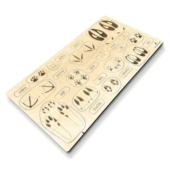 Stopy zvířat- edukativní dřevěné puzzle - ČESKÁ VERZE