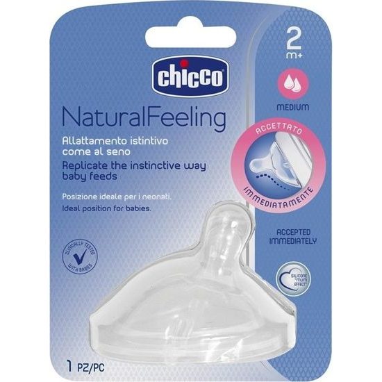 Chicco Dudlík na láhev Natural Feeling silikon, střední průtok 1ks, 2m+