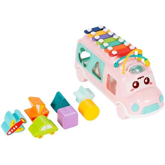 Interaktivní hrající autíčko s cimbálkami Happy Bus růžové