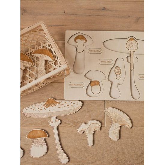 Houby - dřevěné edukativní puzzle - SLOVENSKÁ VERZE