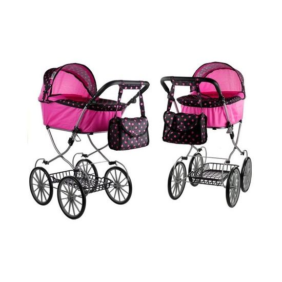Kočárek pro panenky Alice retro růžovo-černý