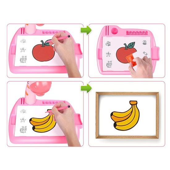 Projektor s kreslící tabulkou a 24 šablonami Žirafa - růžový