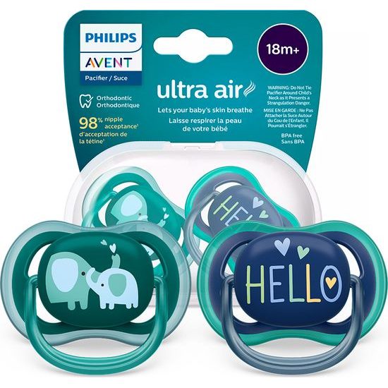 Silikonový dudlík Air 18+m Modro/zelený 2ks