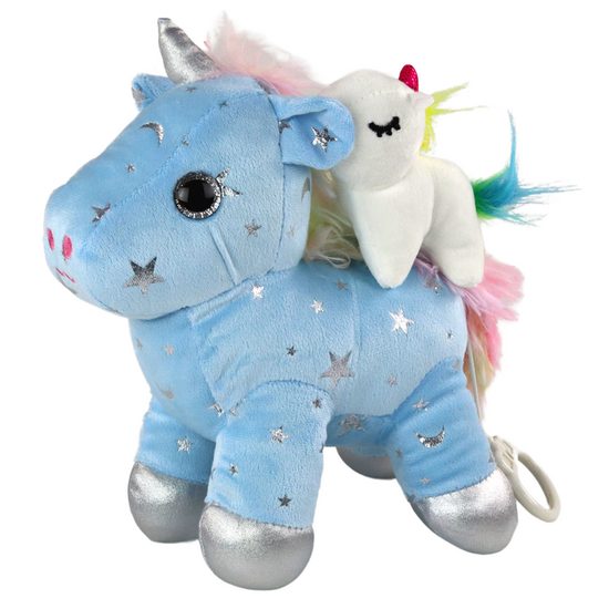 Plyšový jednorožec s miminkem a melodií Baby Kiddo - modrý