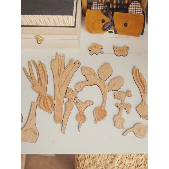 Kořenová zelenina - edukativní dřevěné puzzle - SLOVENSKÁ VERZE