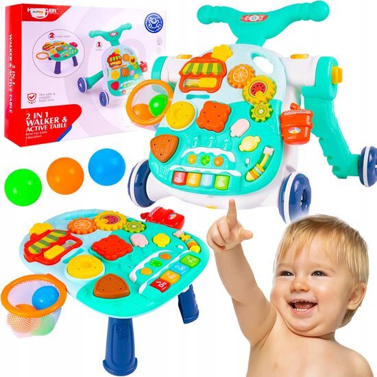 Haunger chodítko 2v1 s hracím stolečkem a košíkovou Active Table - zelené