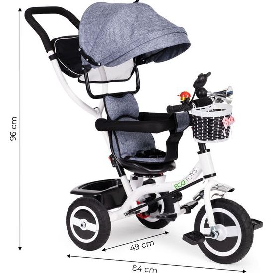 Ecotoys dětská tříkolka s otočným sedadlem šedá - gumová kola