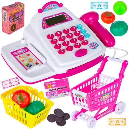 Dětská elektronická pokladna s vozíčkem a LED displejem