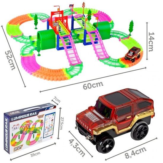 Svítící autodráha s autíčkem na baterie 135 dílků Luminous Rail