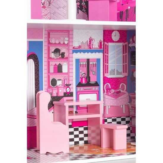Ecotoys dřevěný dvoupatrový domeček pro panenky Miami s výtahem