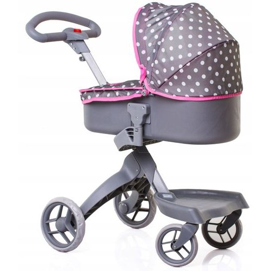 Doris moderní hluboký kočárek pro panenky 9631 šedo-růžový