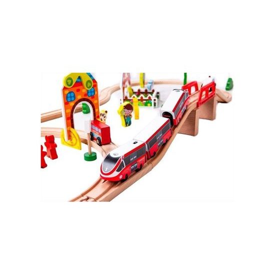 Ecotoys dřevěná vláčkodráha na baterie 53 dílků