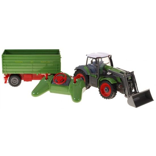 Traktor na dálkové ovládání se zelenou vlečkou Farmer 1:28