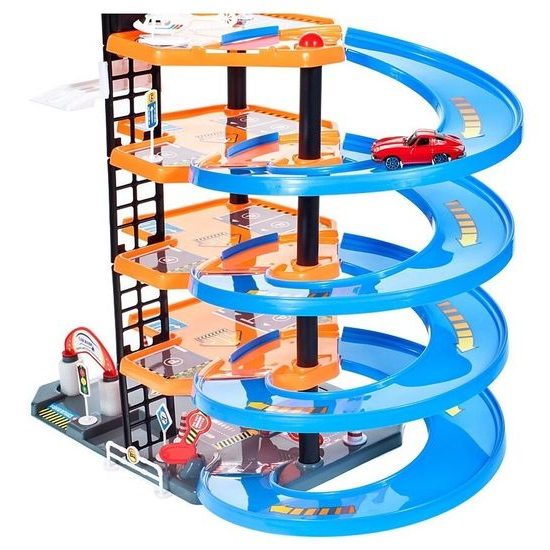 Parkovací garáž s výtahem, helikoptérou a 4 autíčky Driveway