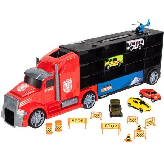 Nákladní auto s autíčky, helikoptérou a skluzavkou Red Truck