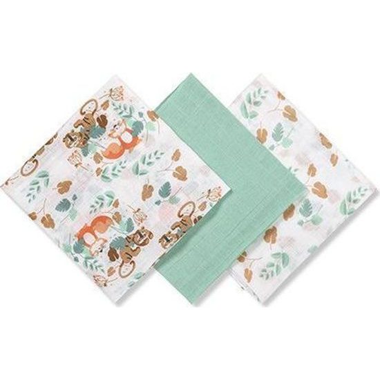 Mušelínové pleny, 3ks, Liška, zelené