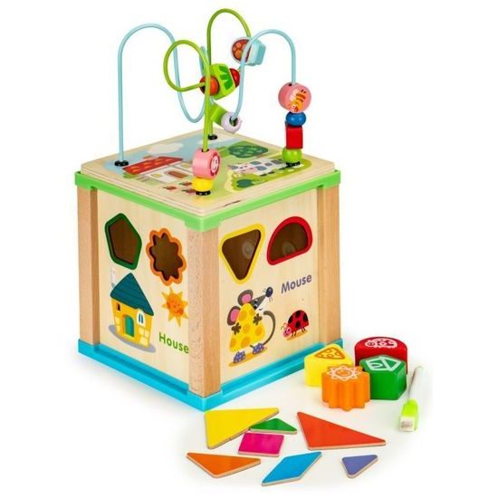 Ecotoys dřevěná edukační kostka s labyrintem Mouse Cube 5v1