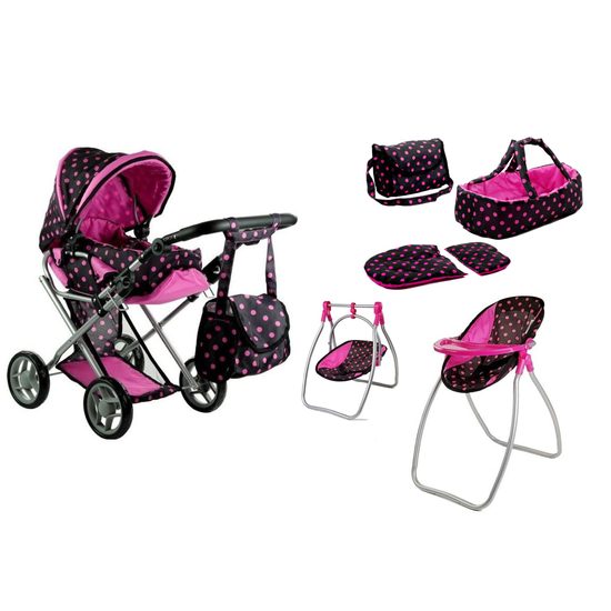 Alice kočárek pro panenky 9346 set 6v1 černý