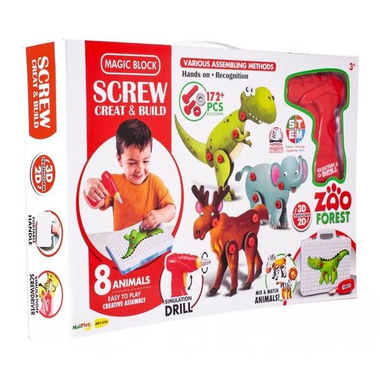 Konstrukční stavebnice s vrtačkou na baterie Zoo Panel 172 ks