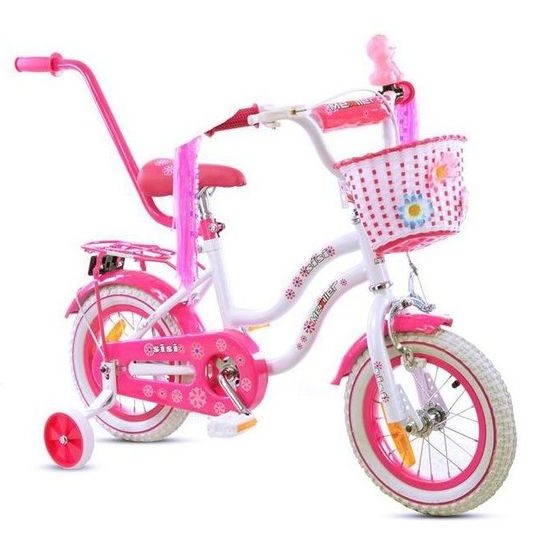 Mexller dětské kolo SISI 12" s vodící tyčí bílorůžové