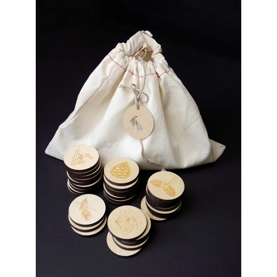 Pexeso listy a plody 3 - dřevěná paměťová sada v pytlíku (14 párů)