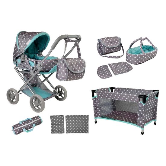 Alice kočárek pro panenky 5v1 šedo-mentolový