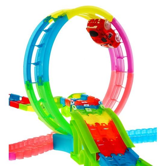 Svítící autodráha se 2 autíčky na baterie 166 dílků Twister Tracks