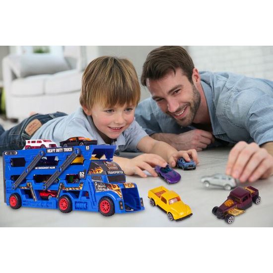 Odtahové auto s 8 autíčky a skluzavkou Heavy Truck modré