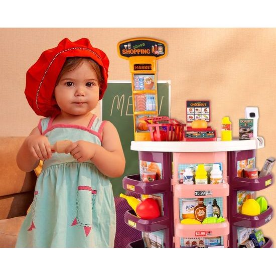 Dětský obchod Supermarket s nákupním košíkem - 44 součástí