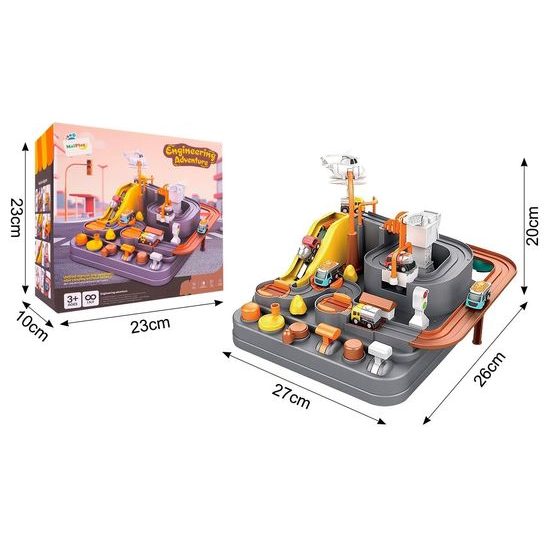 Interaktivní dětská dráha se 2 autíčky a helikoptérou Engineering Adventure