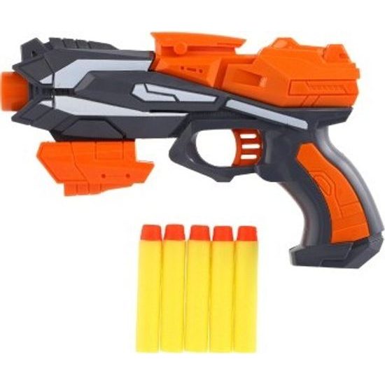 Pistole oranžová na pěnové náboje + 5ks nábojů - oranžová