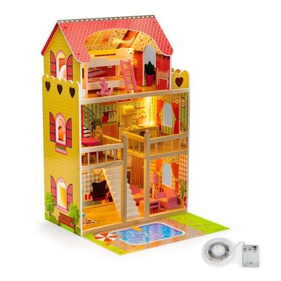 Ecotoys dřevěný domeček pro panenky s LED osvětlením rezidence Florence