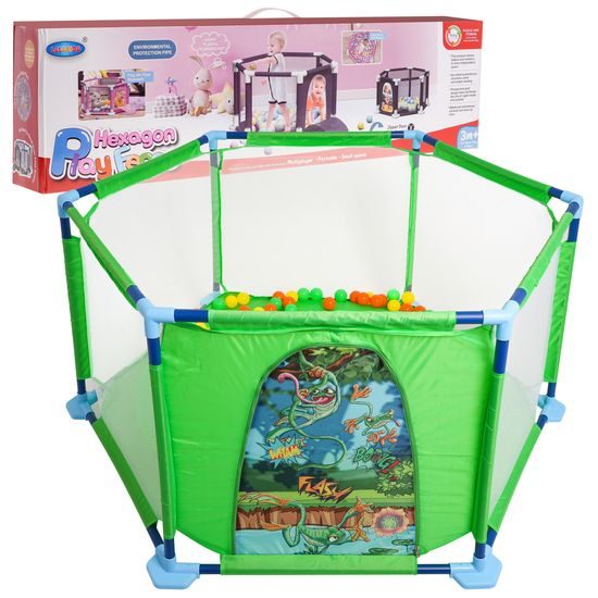 Detská ohrádka so 40 loptičkami Hexagon Fence - zelená