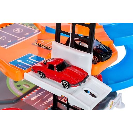 Parkovací garáž s výtahem, helikoptérou a 4 autíčky Driveway