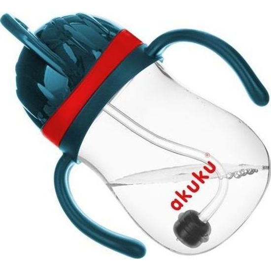 Láhev na vodu s brčkem a závažím modro-červená