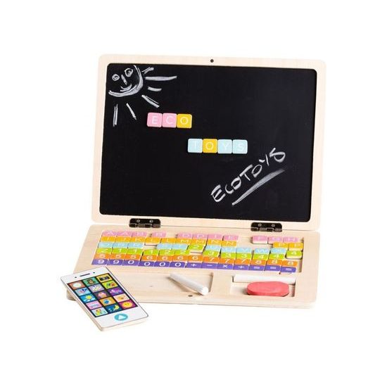 Ecotoys dřevěný notebook s magnetickým monitorem