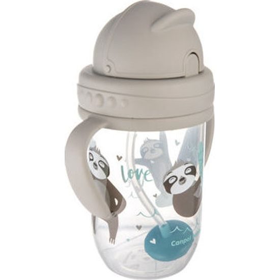 Canpol babies Nevylévací hrníček se slámkou a závažím Exotic Lenochod - šedý, 270 ml