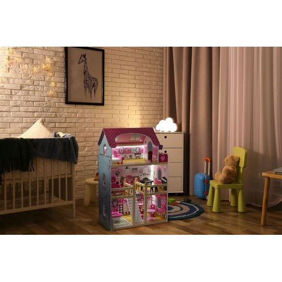 Ecotoys dřevěný domeček pro panenky s LED osvětlením Maryland