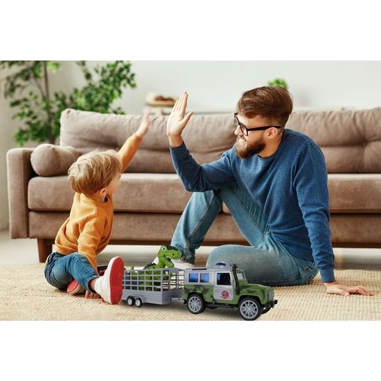 Terénní auto s dinosaurem, světly a zvuky Dino Car 1:20