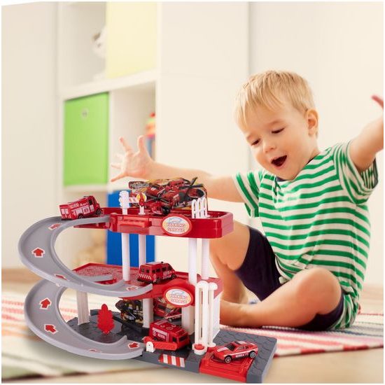 Parkovací garáž na baterie se stavebními stroji Construction Parking