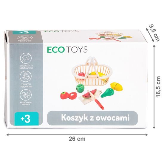 Ecotoys sada dřevěné ovoce v košíku