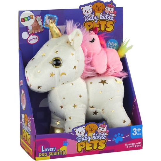 Plyšový jednorožec s miminkem a melodií Baby Kiddo - krémový